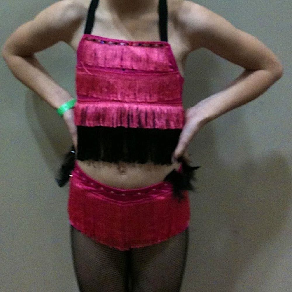 Two Piece Jazz or Tap costume.  Top and bottoms both have Swarovski crystals.